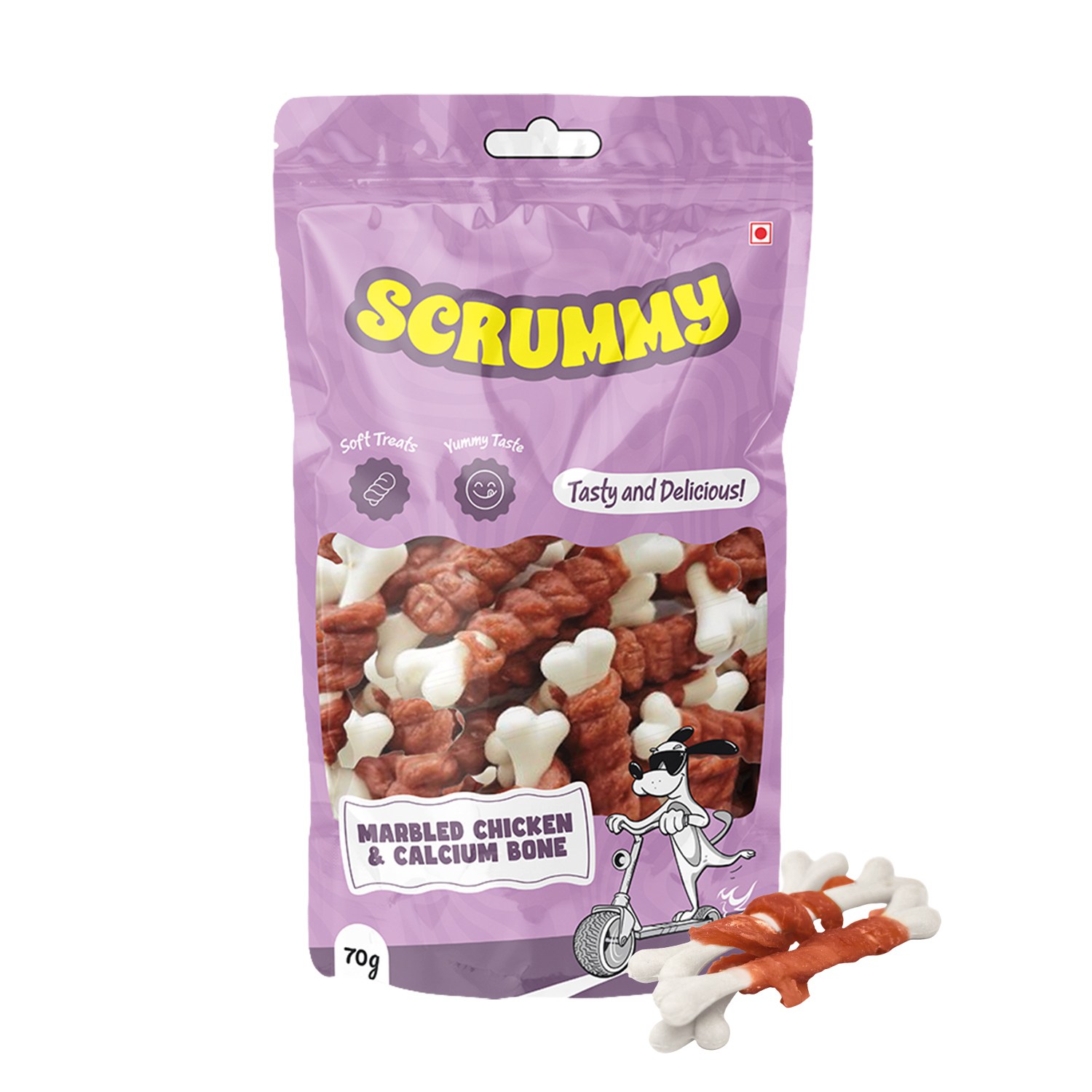 Scrummy | Scrummy Marbled Chicken Wrapped Calcium Bone Dog Treats 70g