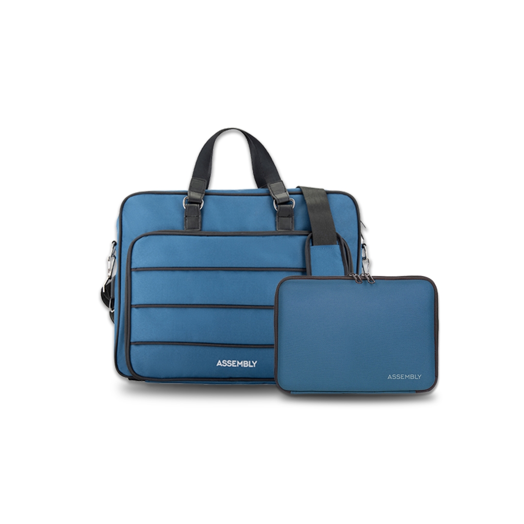 Combo: Blue Messenger Laptop Bag with Gadget Organizer Tech Kit