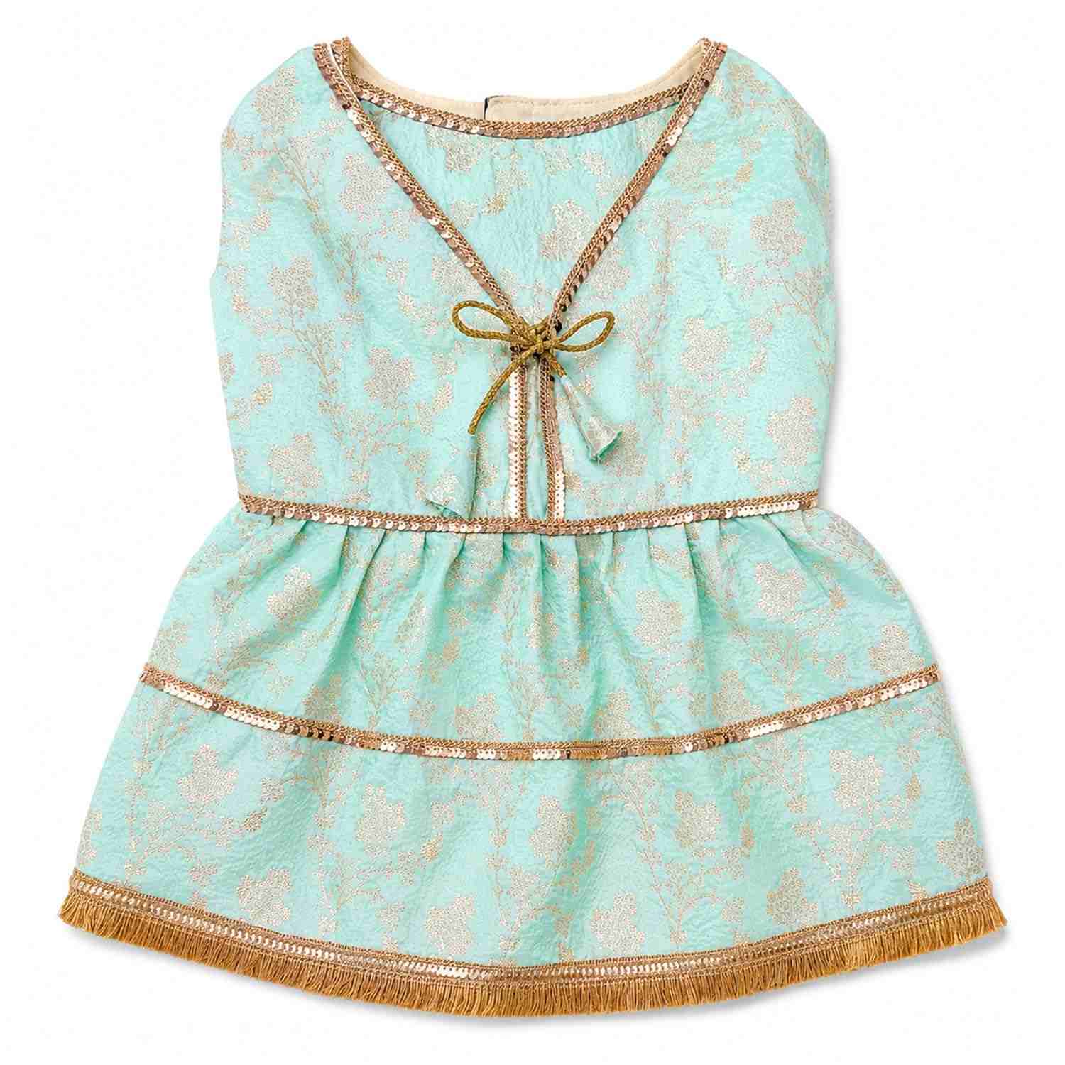 PawsIndia Traditional Royal Zari Dress For Cats - Ice Blue