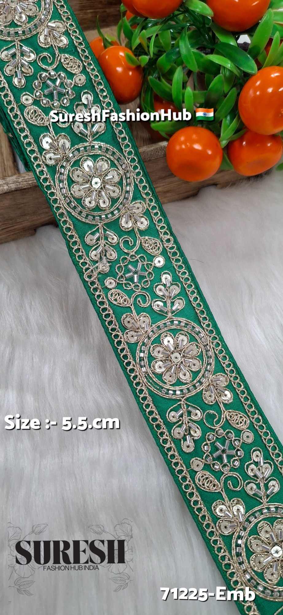 Green Floral Cutdana Bead Embroidery Lace – Design No. 71225-Emb