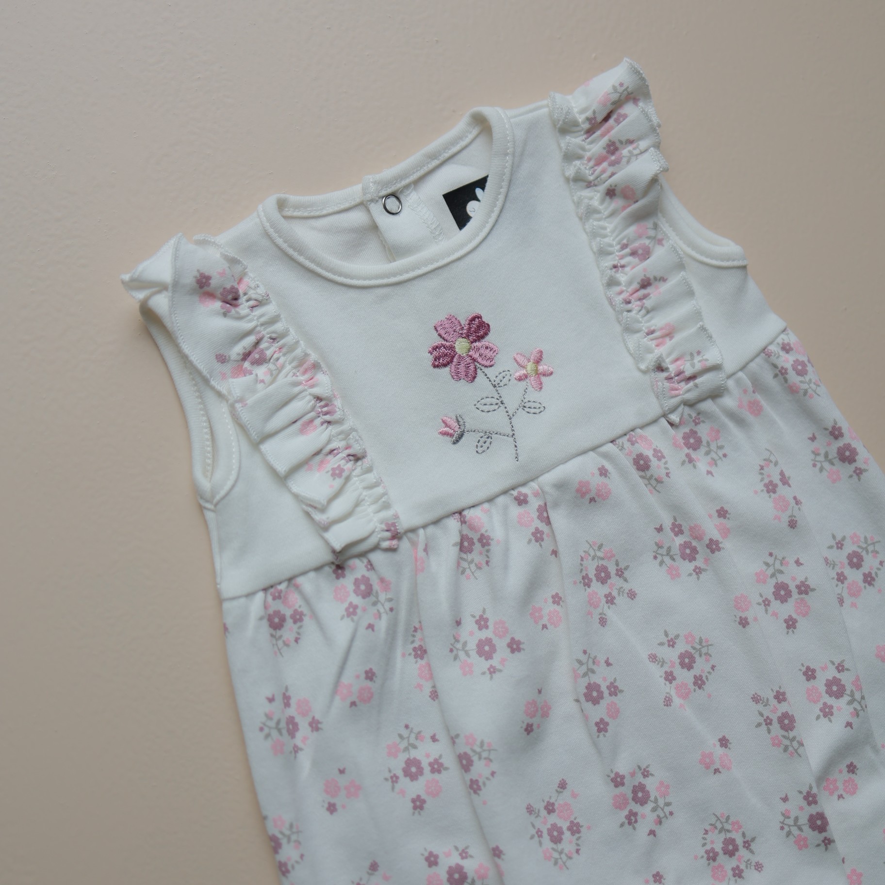 White Floral Ruffle Sleeveless Romper