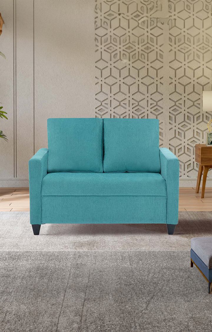 neudot Saya Sofa for Living Room |2 Persons Sofa|Premium Fabric with Cushioned Armrest | Solid Wood Frame|2 Seater in Saya Teal Color
