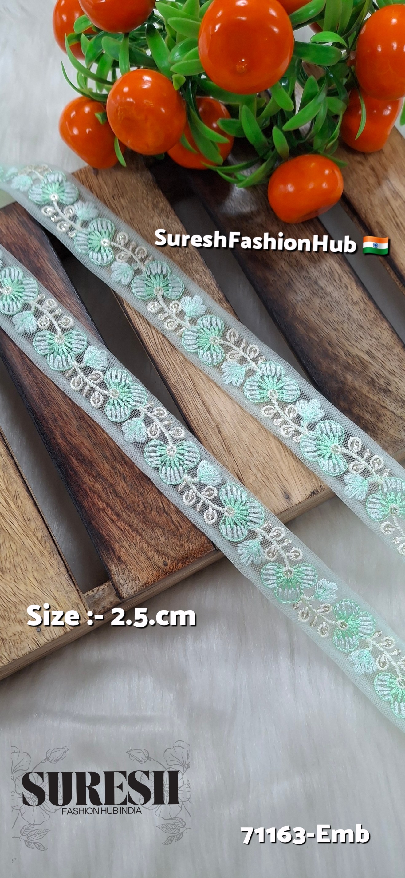 Floral Thread Embroidery Lace – Light Sea Green | 71163-Emb
