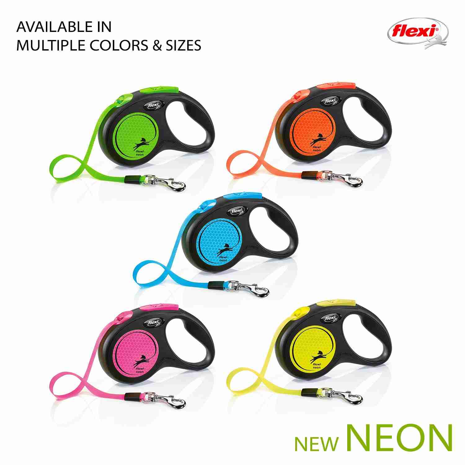 Flexi New Neon Reflect 5 m Tape Dog Leash, Medium - Green