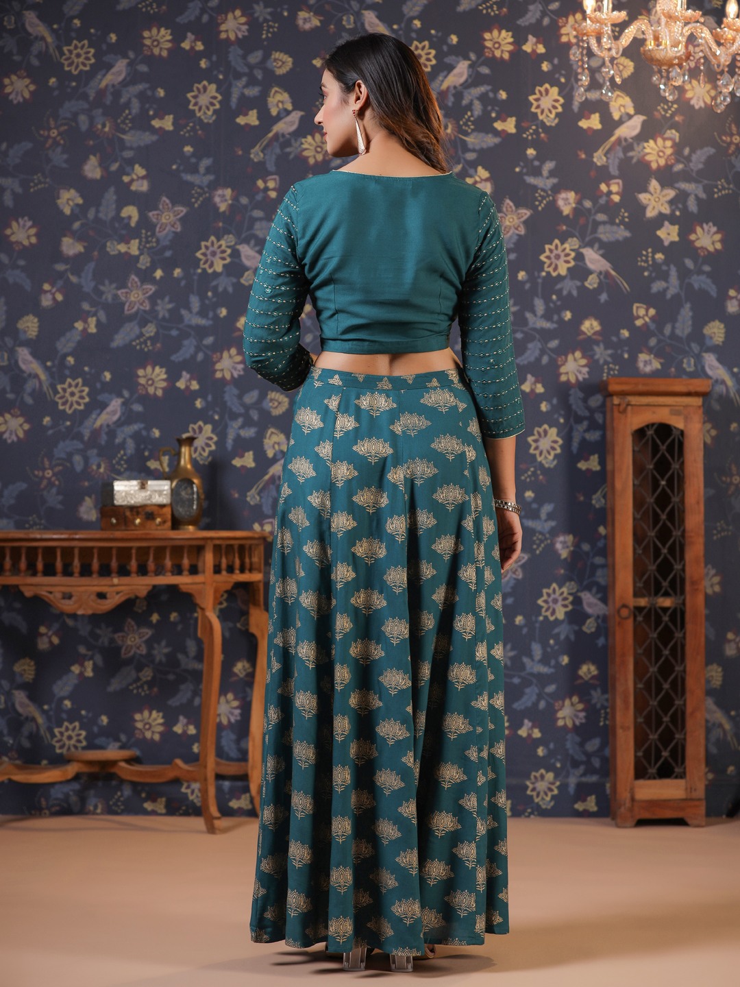 Floral Embroidered Jashn Regular Thread Work Top with Skirt