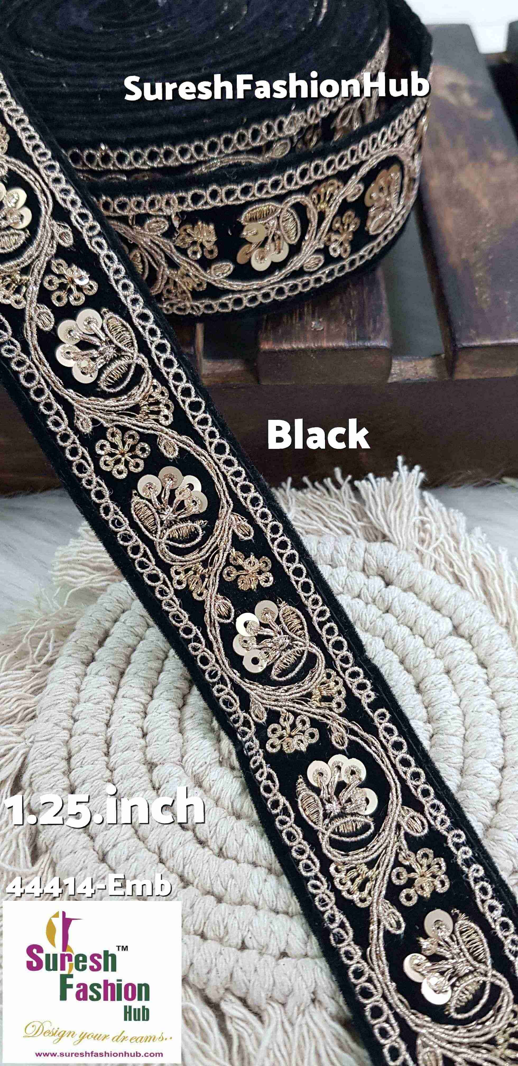 Floral Black Velvet Sequin Border