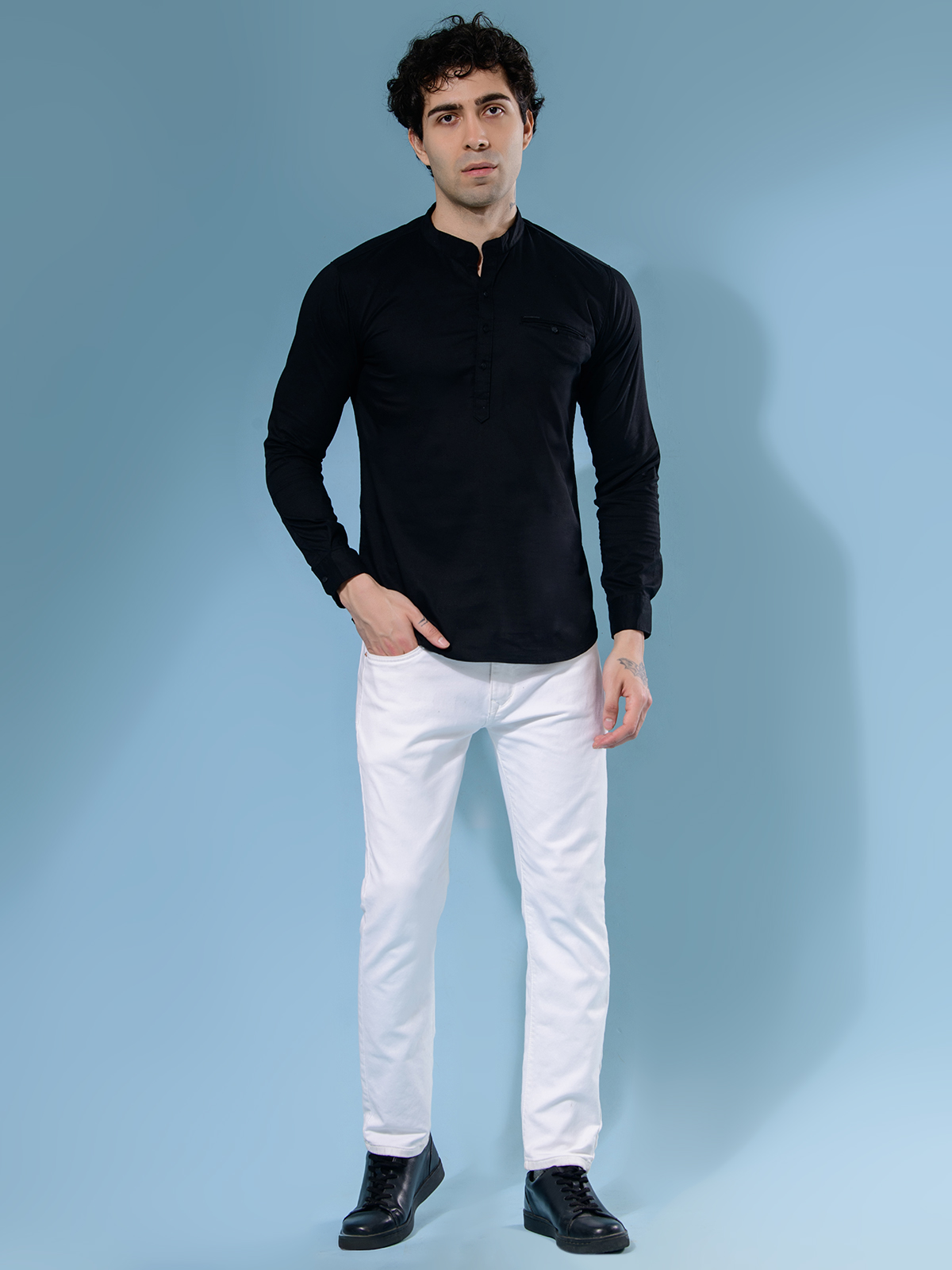 ALBION MENS GRAMMER BLACK SHORT KURTA