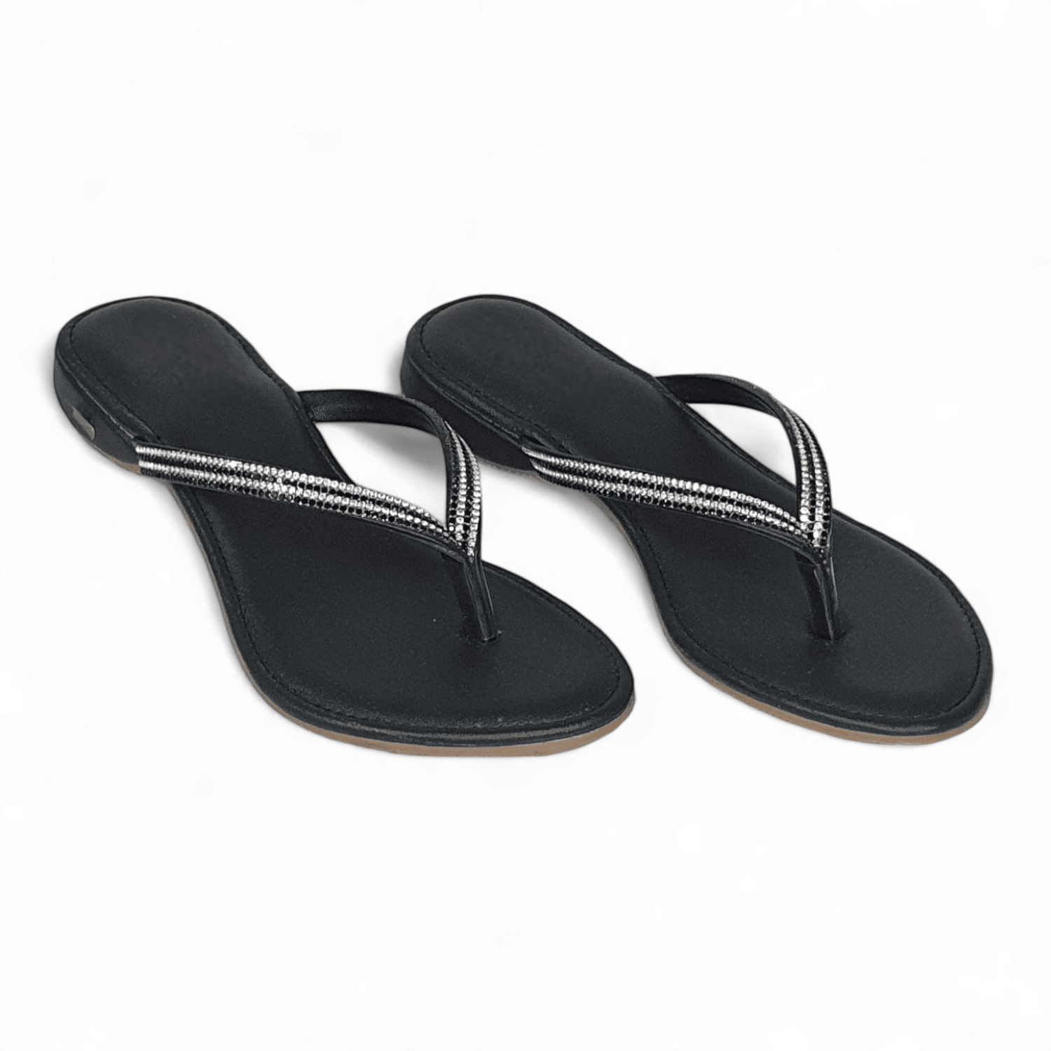 Elegant Black Thong Sandals with Rhinestone Detail