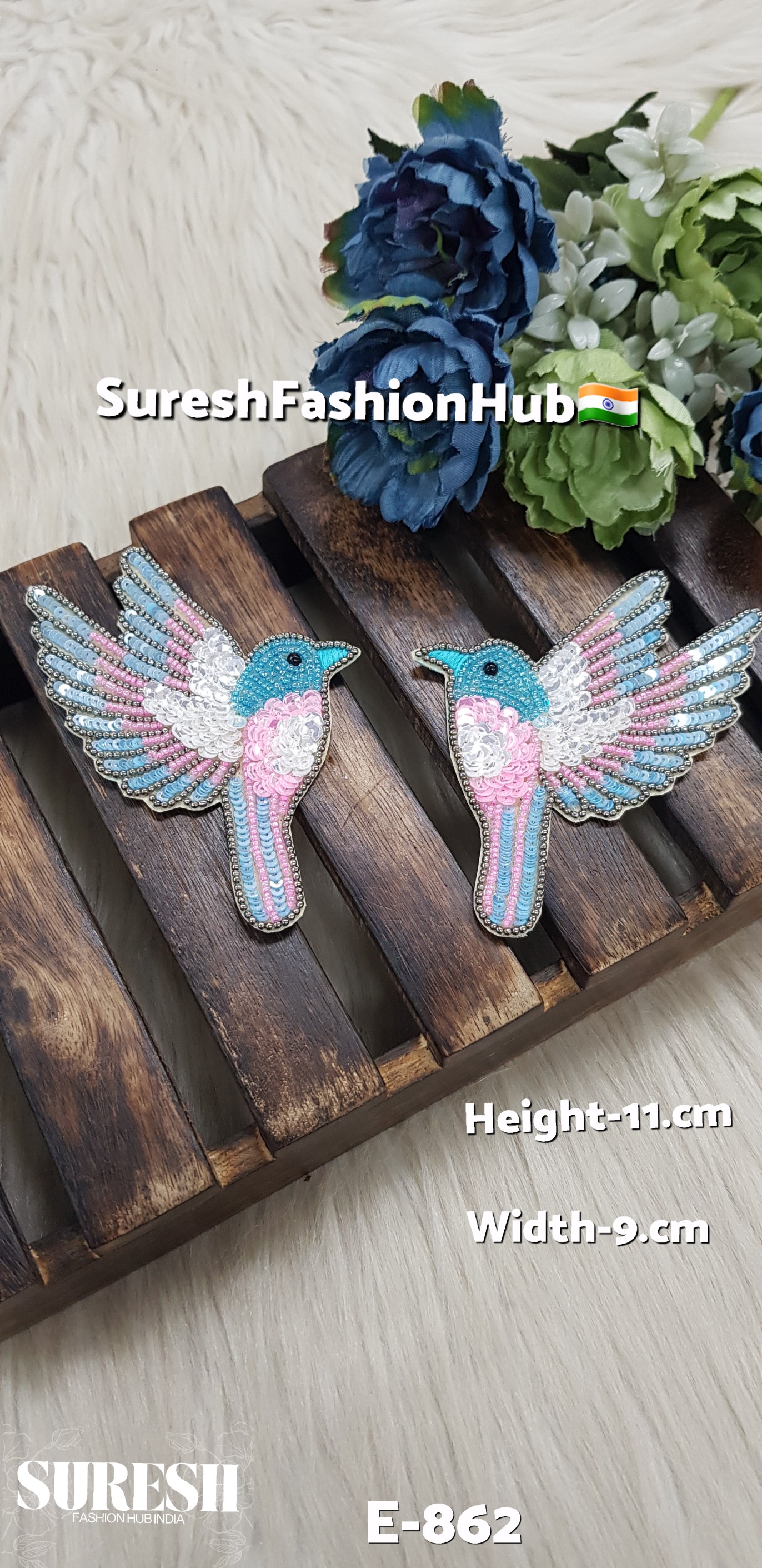 Left Side Facing Teal Blue + Baby Pink Dove Patch