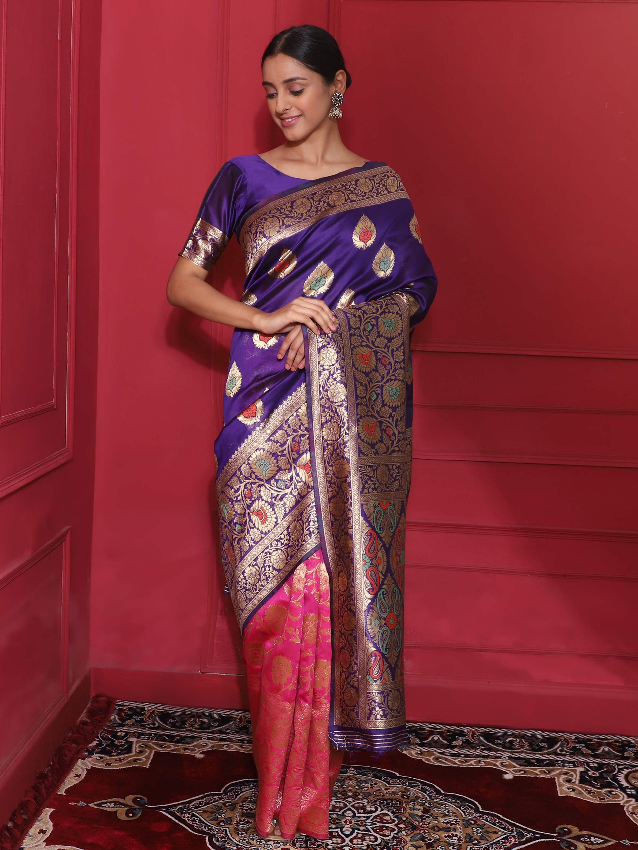 Glemora | Glemora Blue Designer Ethnic Wear Silk Blend Banarasi Traditional Saree 3
