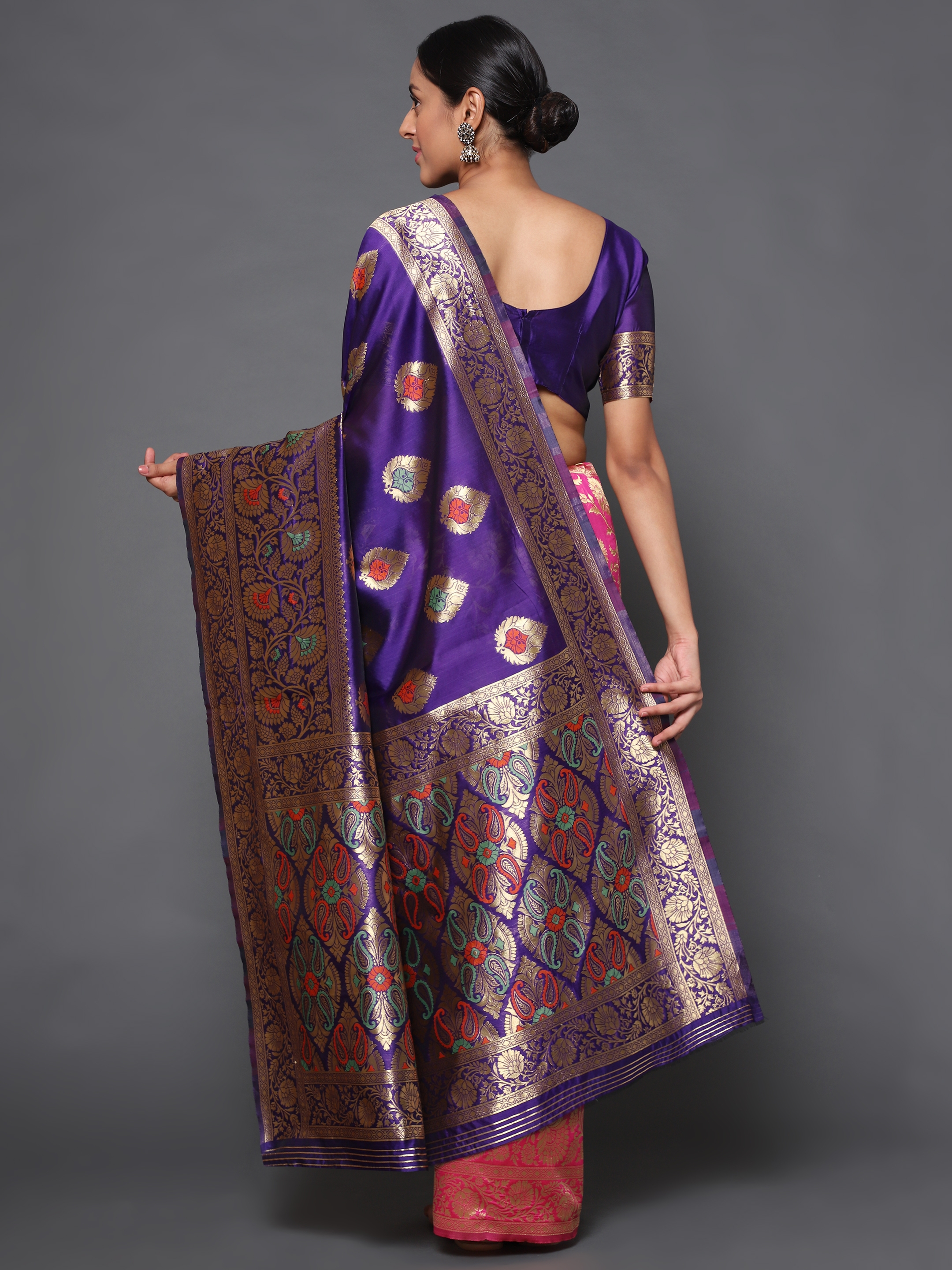 Glemora | Glemora Blue Designer Ethnic Wear Silk Blend Banarasi Traditional Saree 4