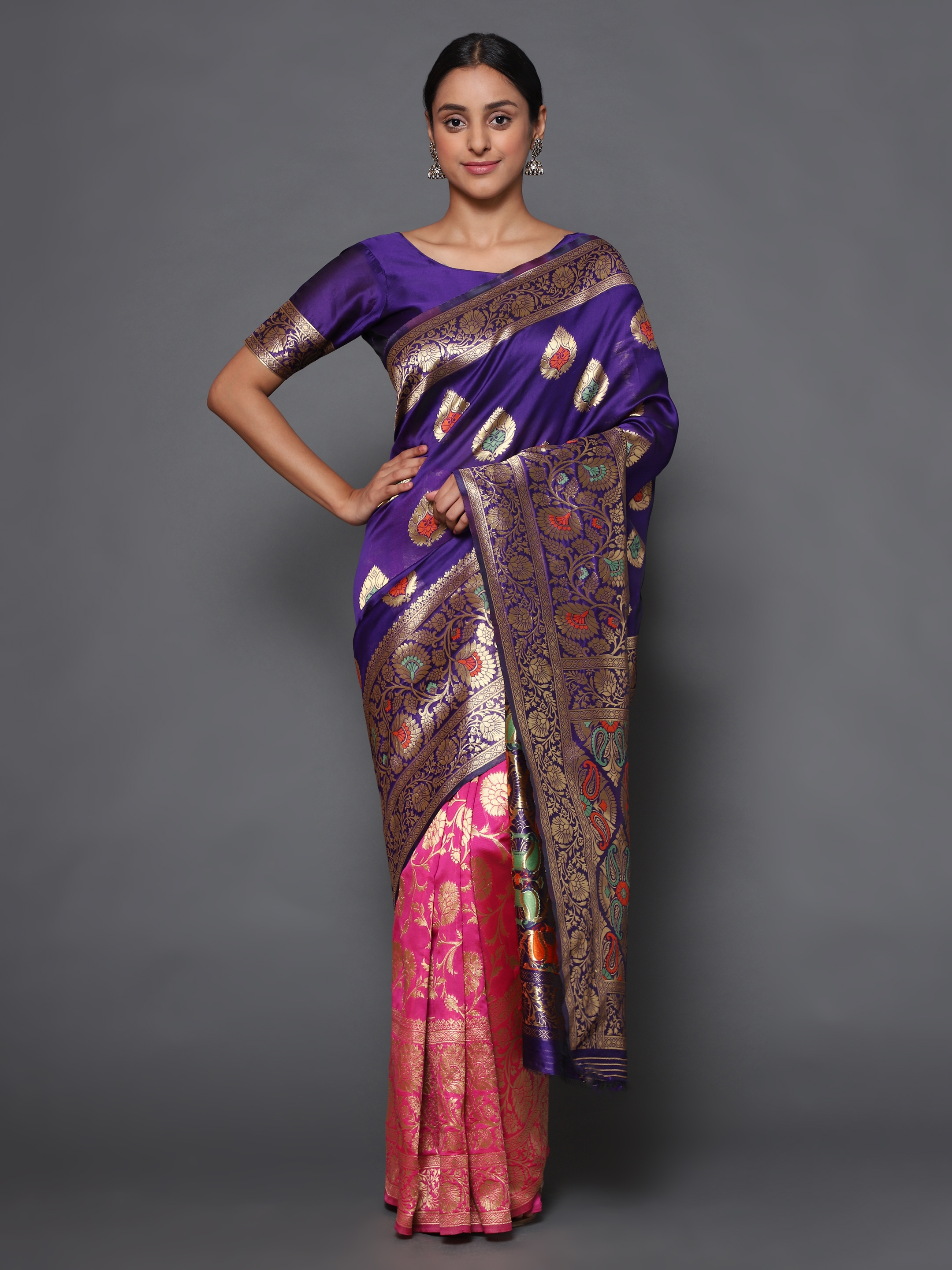 Glemora | Glemora Blue Designer Ethnic Wear Silk Blend Banarasi Traditional Saree 0