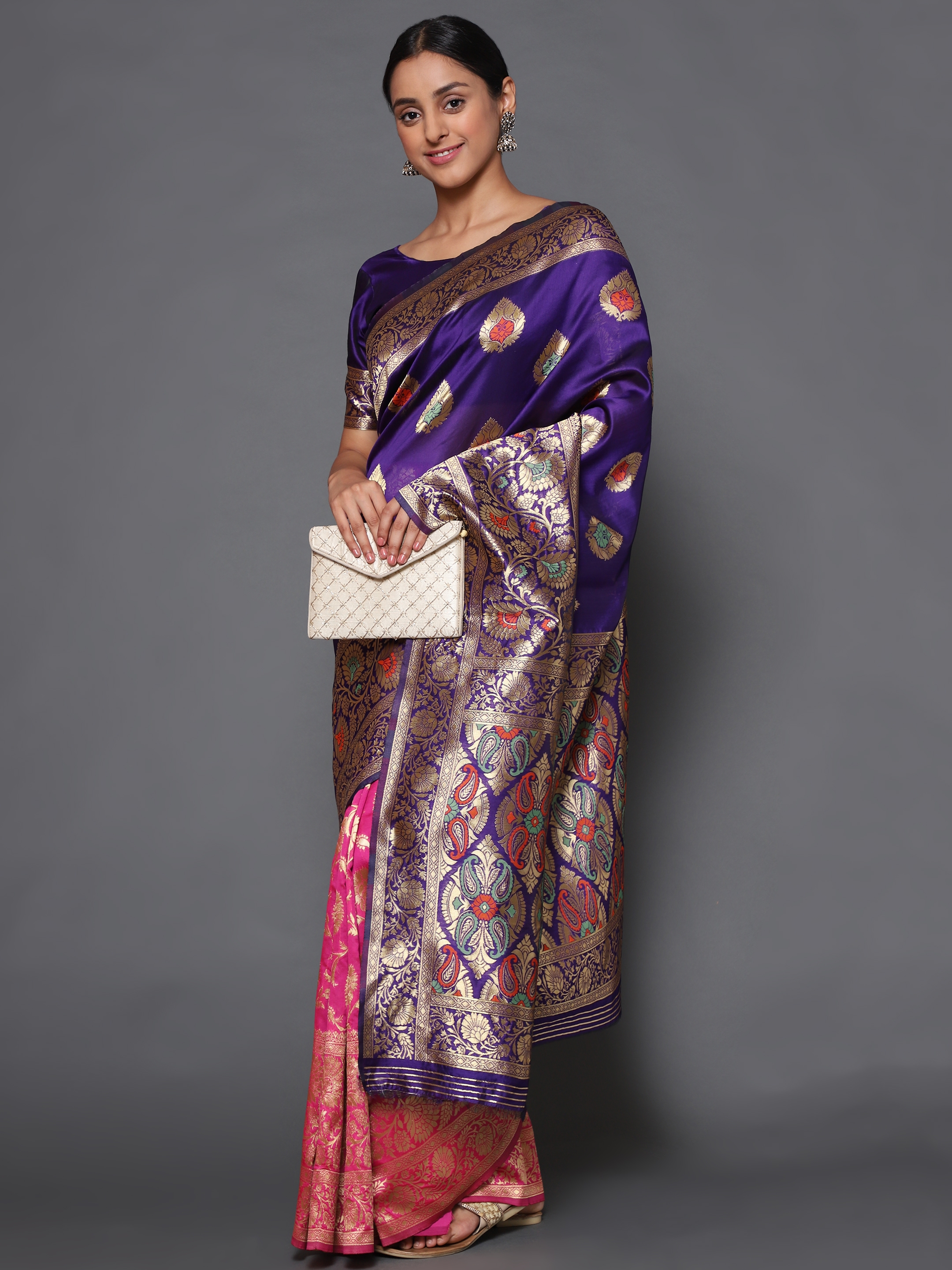 Glemora | Glemora Blue Designer Ethnic Wear Silk Blend Banarasi Traditional Saree 2