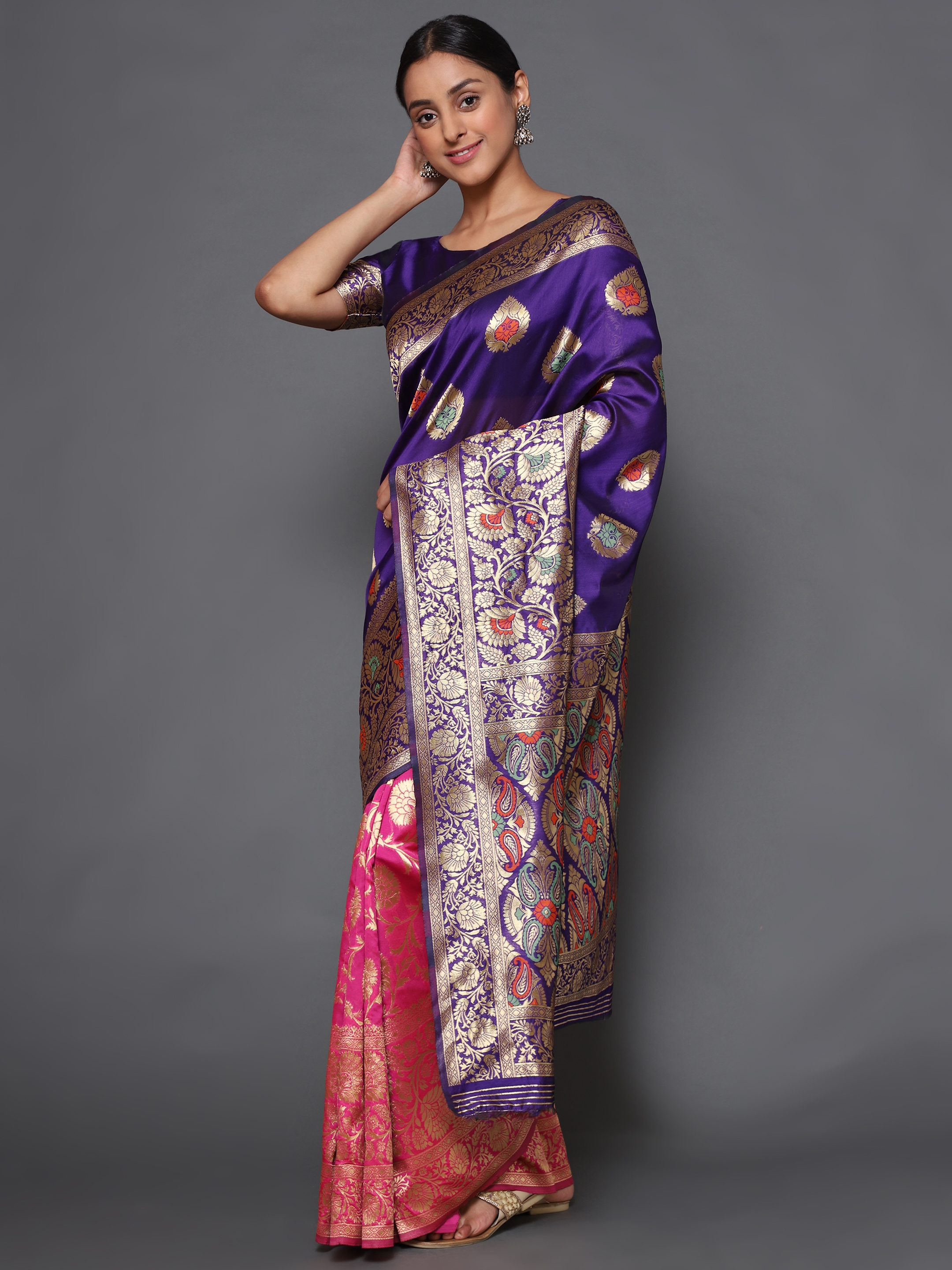 Glemora | Glemora Blue Designer Ethnic Wear Silk Blend Banarasi Traditional Saree 1