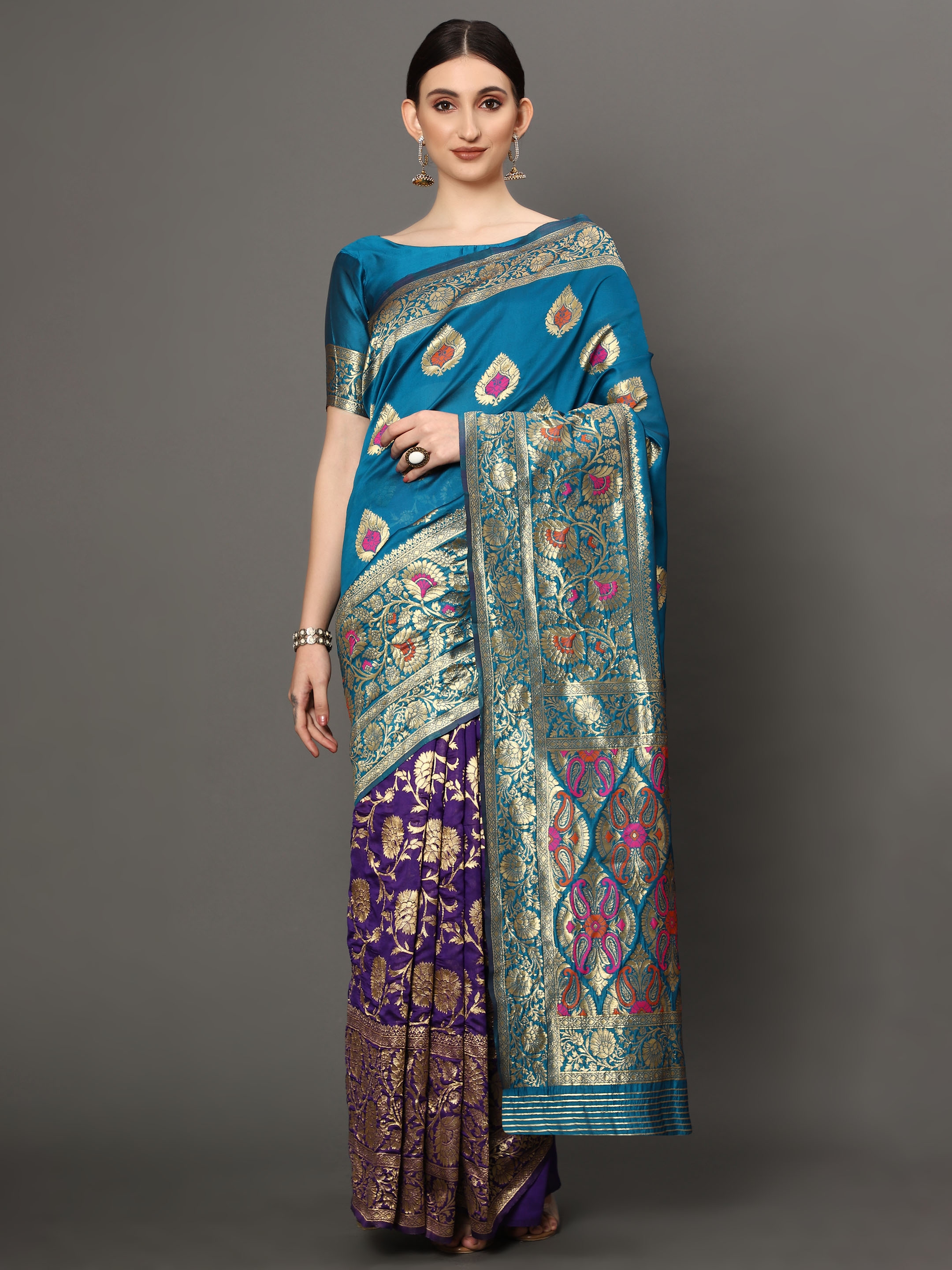 Glemora Green Designer Ethnic Wear Silk Blend Banarasi Traditional Saree