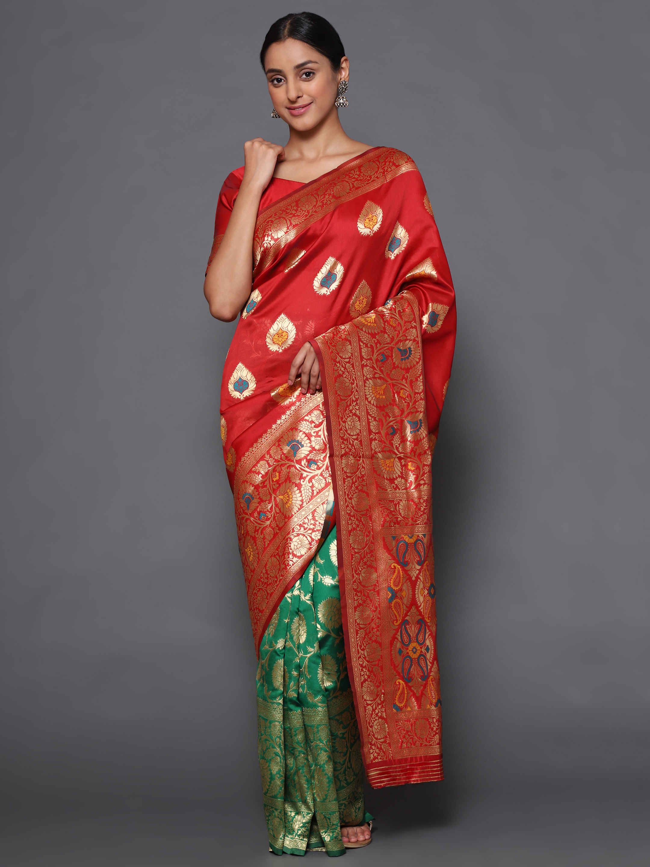 Glemora Red Designer Ethnic Wear Silk Blend Banarasi Traditional Saree