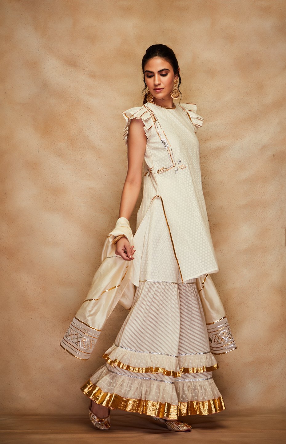 Off White Jamdani Gota Gharara