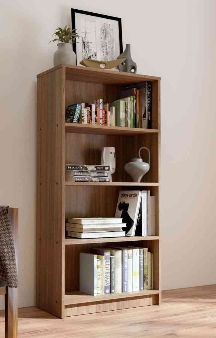 NEUDOT Hunter Engineered Wood Open Book Shelf (Finish Color - Teak, Knock Down)