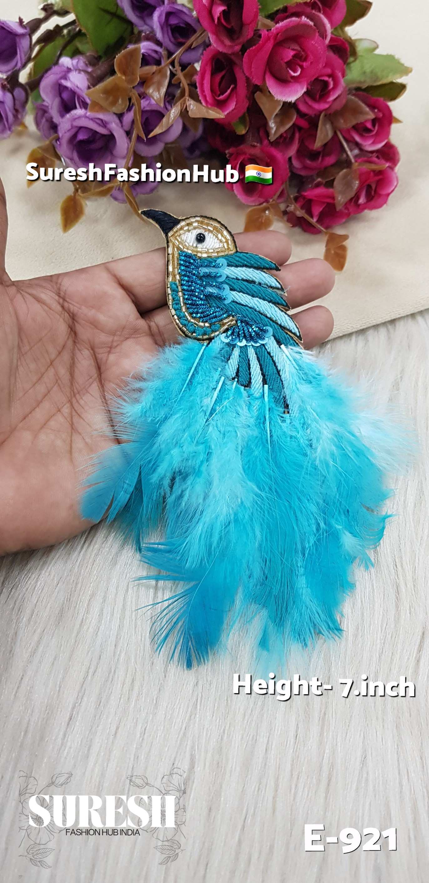 E-921 Mint Green Left Side Bird Feather Patch
