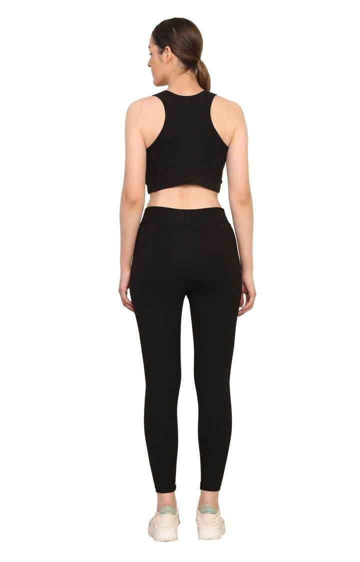Women's Black Solid Yoga Pants
