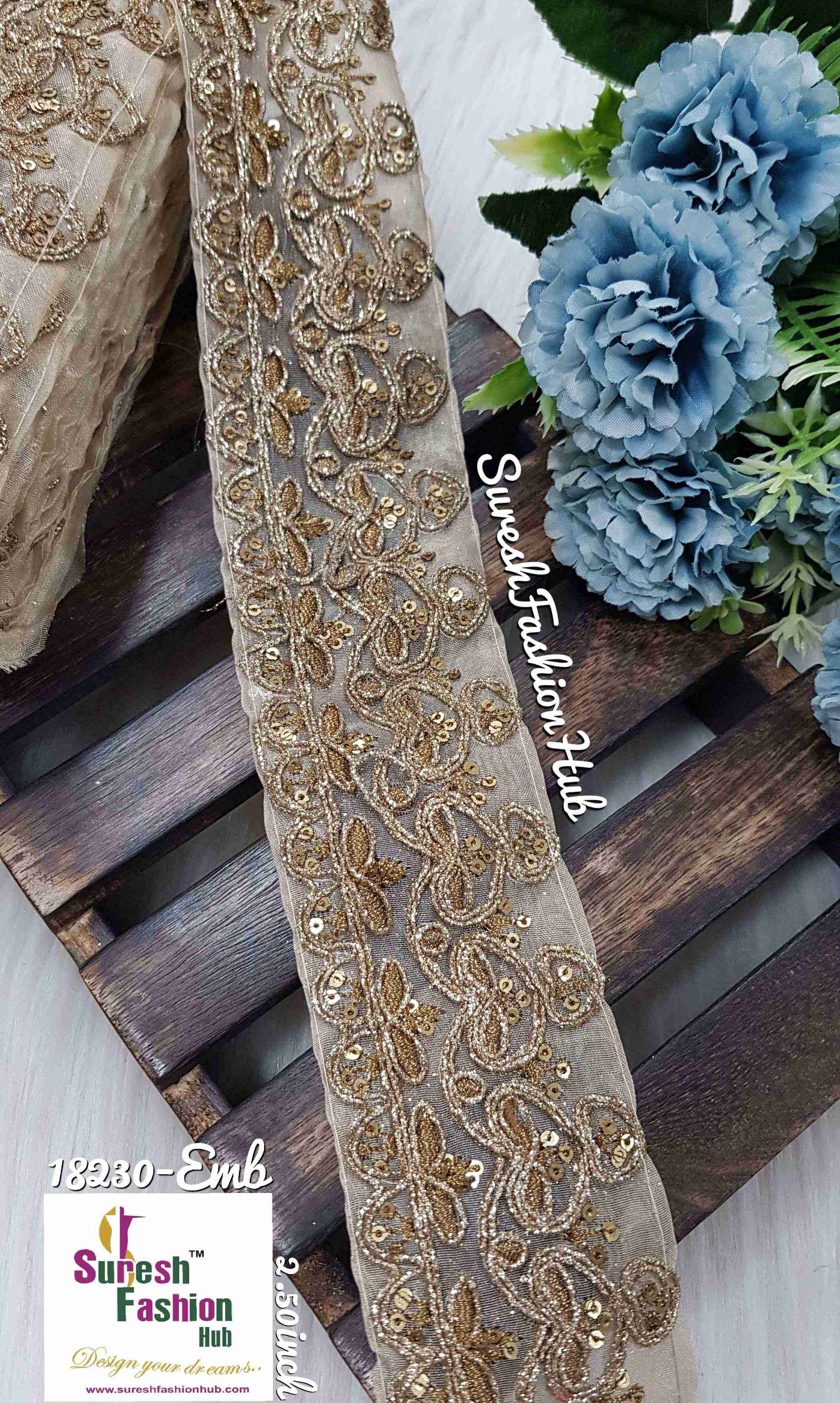 Glamorous Antique Gold Sprinkle  Zari on Organza Designer Trim