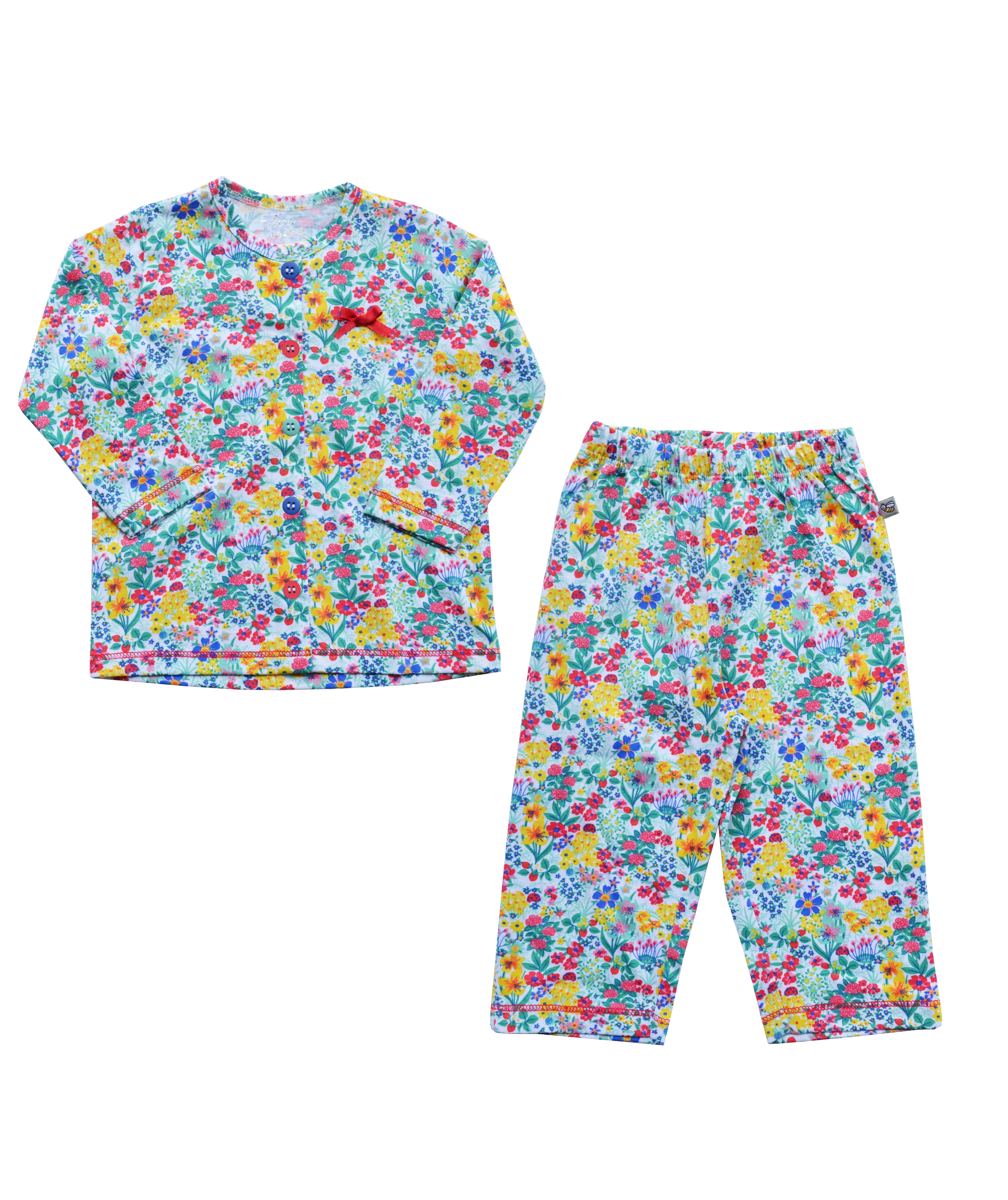 Allover Multicolored Flower Print Full Sleeves Top + Pyjama Set (100% Cotton Jersey)