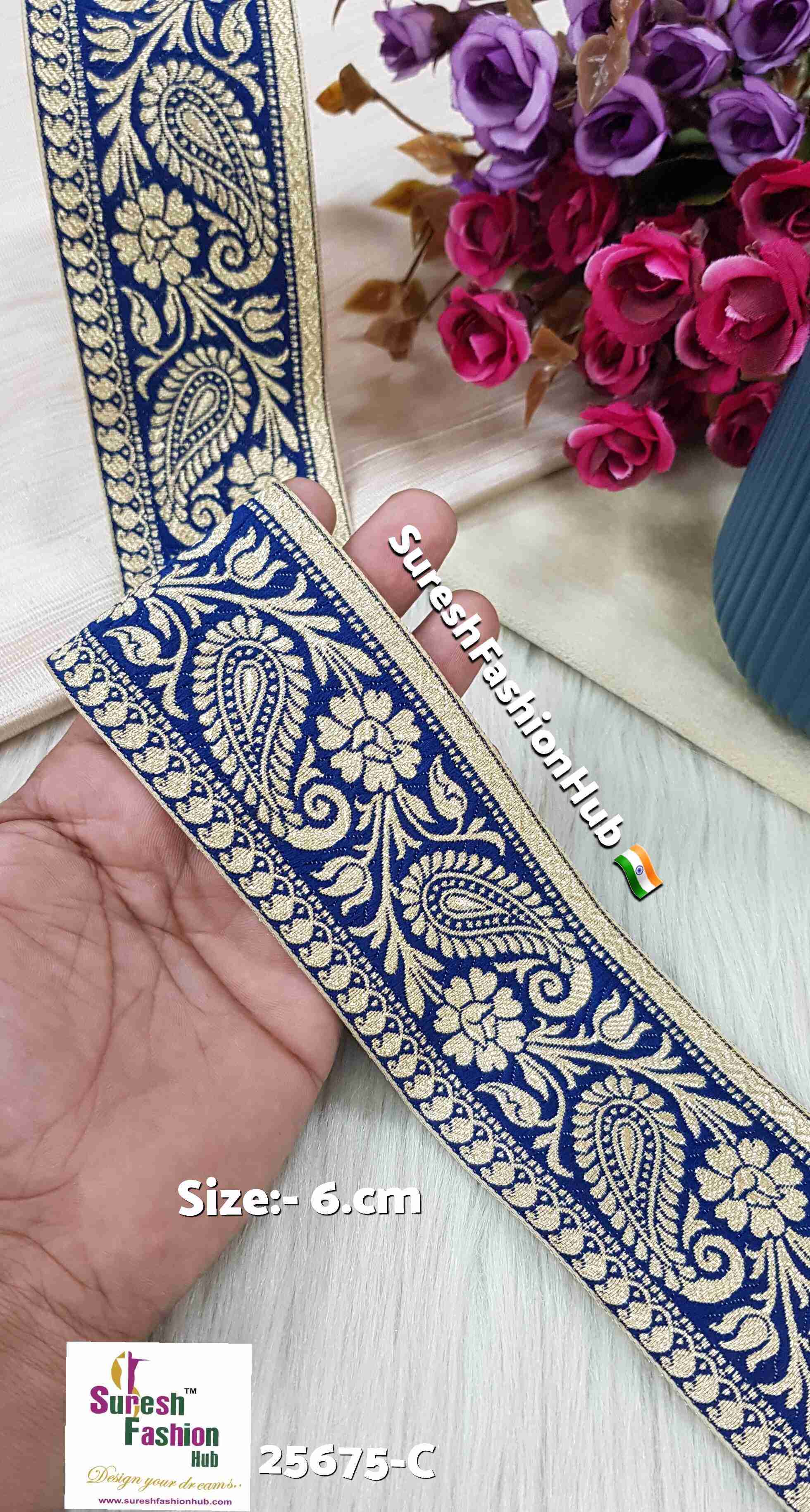 Navy Blue Keri Floral Banarasi Lace