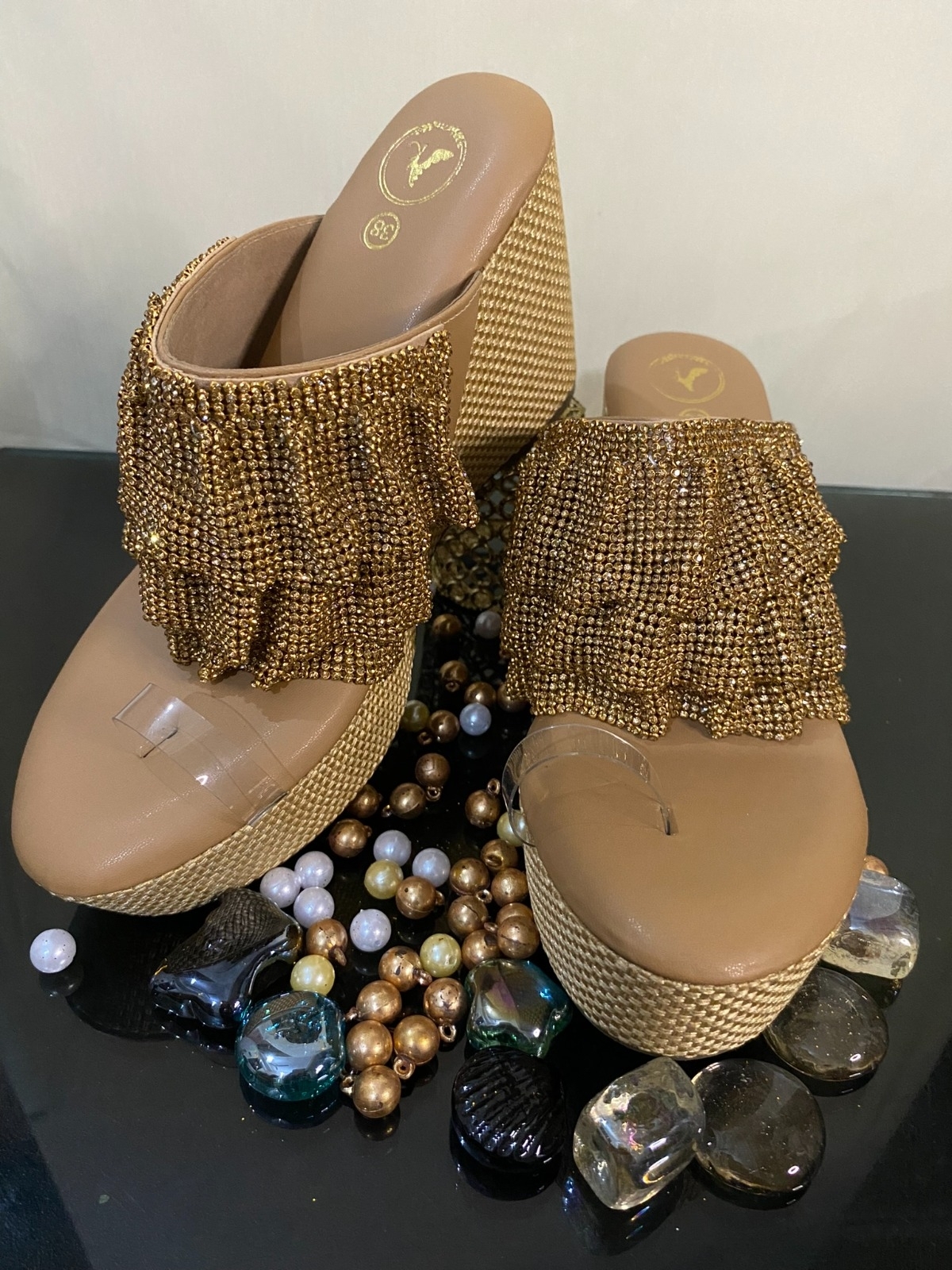 Gold Drape Mesh Wedge