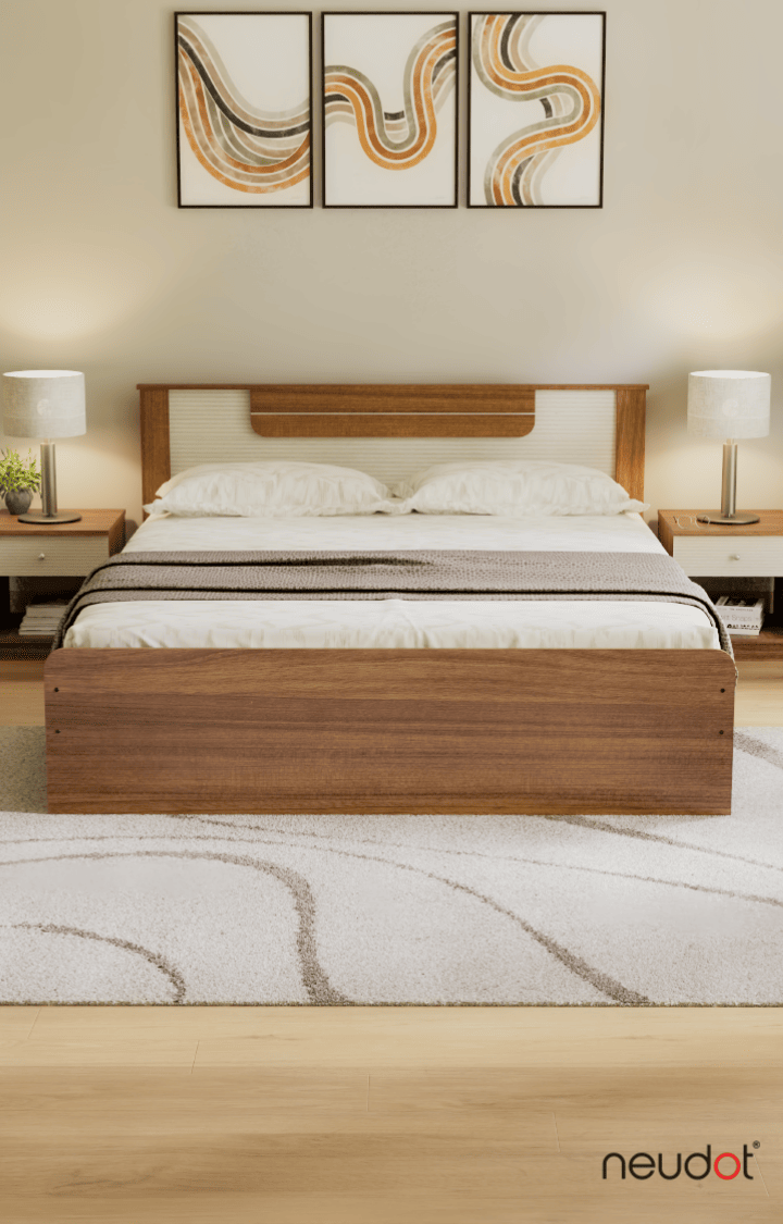 Wave King Size Bed - Non Storage - Leon Teak Finish
