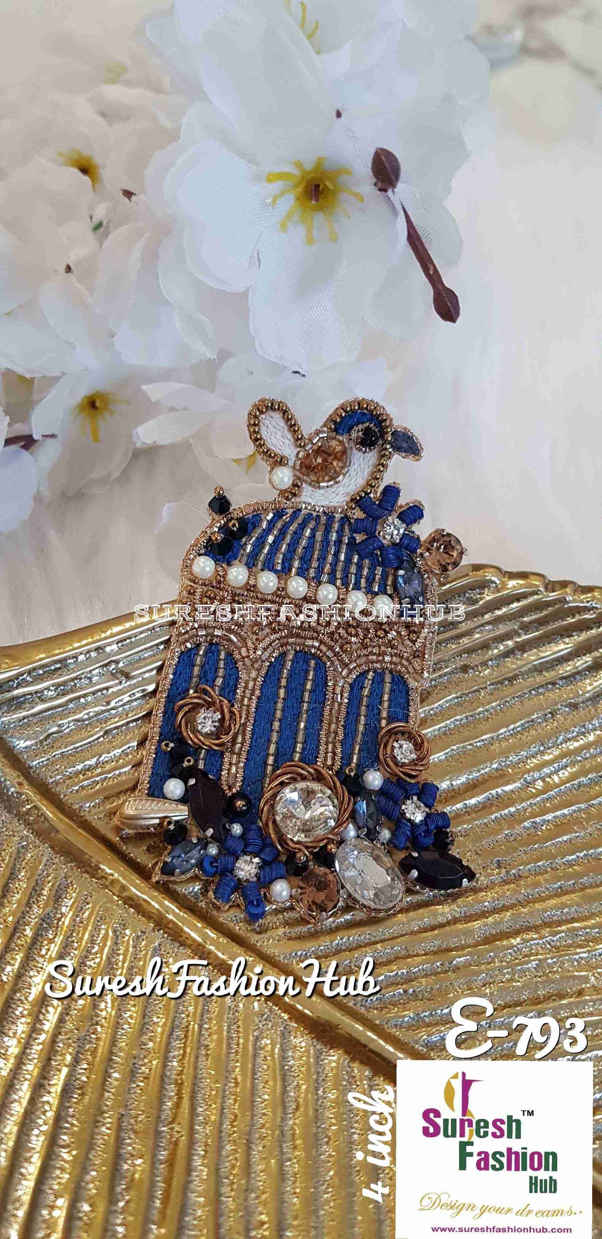 Heavily Embellished Bird Cage Royal Blue Color Designer Patch