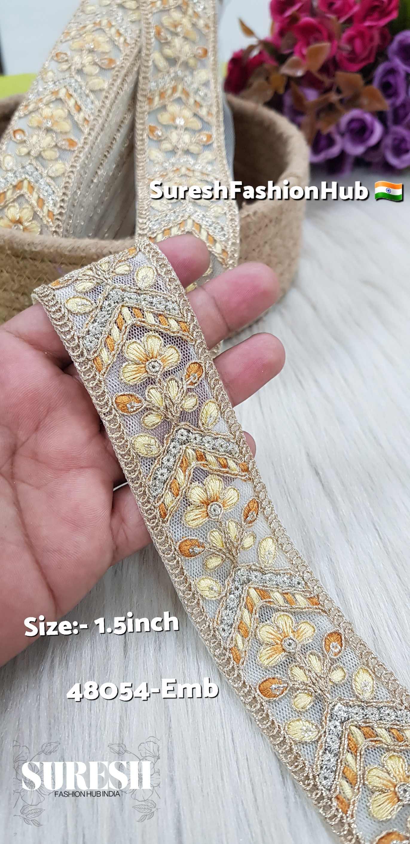 Yellow Floral Embroidery Lace – 48054-Emb