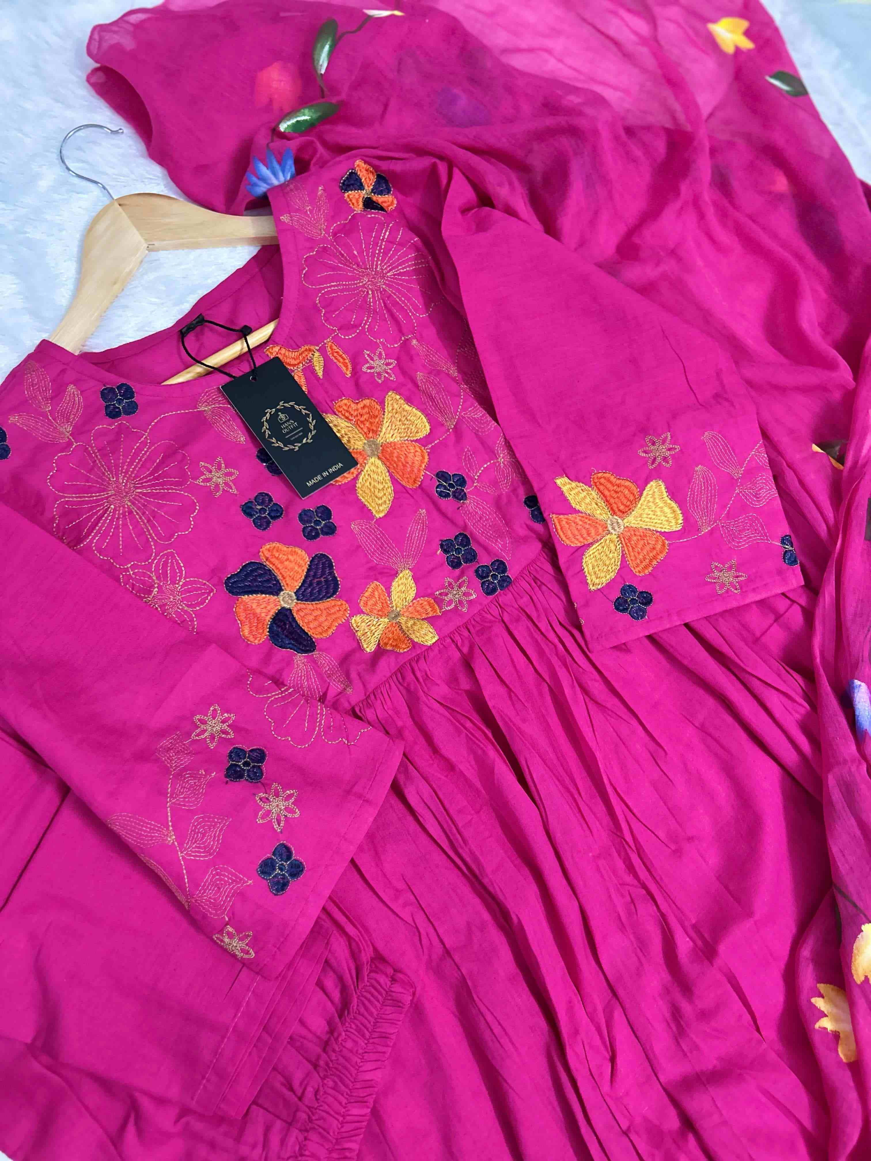 Pink Threaded Whisper Kurta Sets with Dupatta