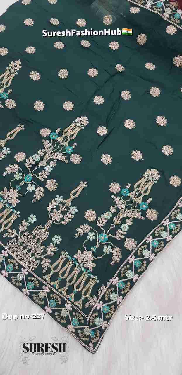 Bottle Green Floral Zari & Threadwork Georgette Dupatta-227