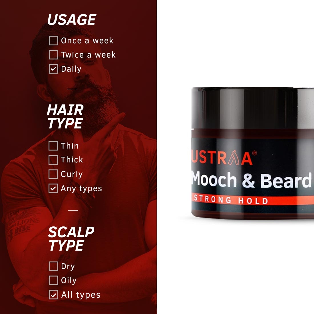 Ustraa | Ustraa Beard growth Oil 35 ml & Mooch And Beard Wax 50g 6