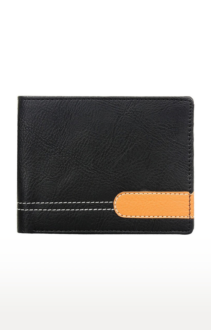 CREATURE | CREATURE Black with Tan Patch Bi-fold Sleek PU Leather Wallet with Multiple Card Slots for Men 0