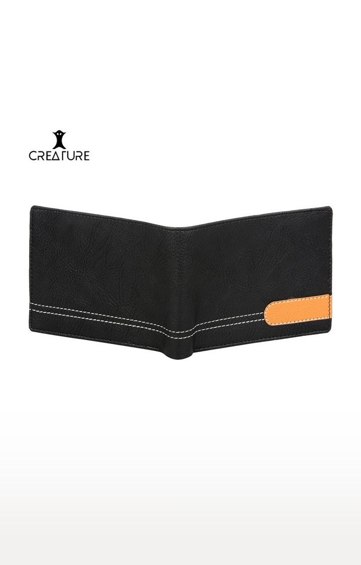 CREATURE | CREATURE Black with Tan Patch Bi-fold Sleek PU Leather Wallet with Multiple Card Slots for Men 3