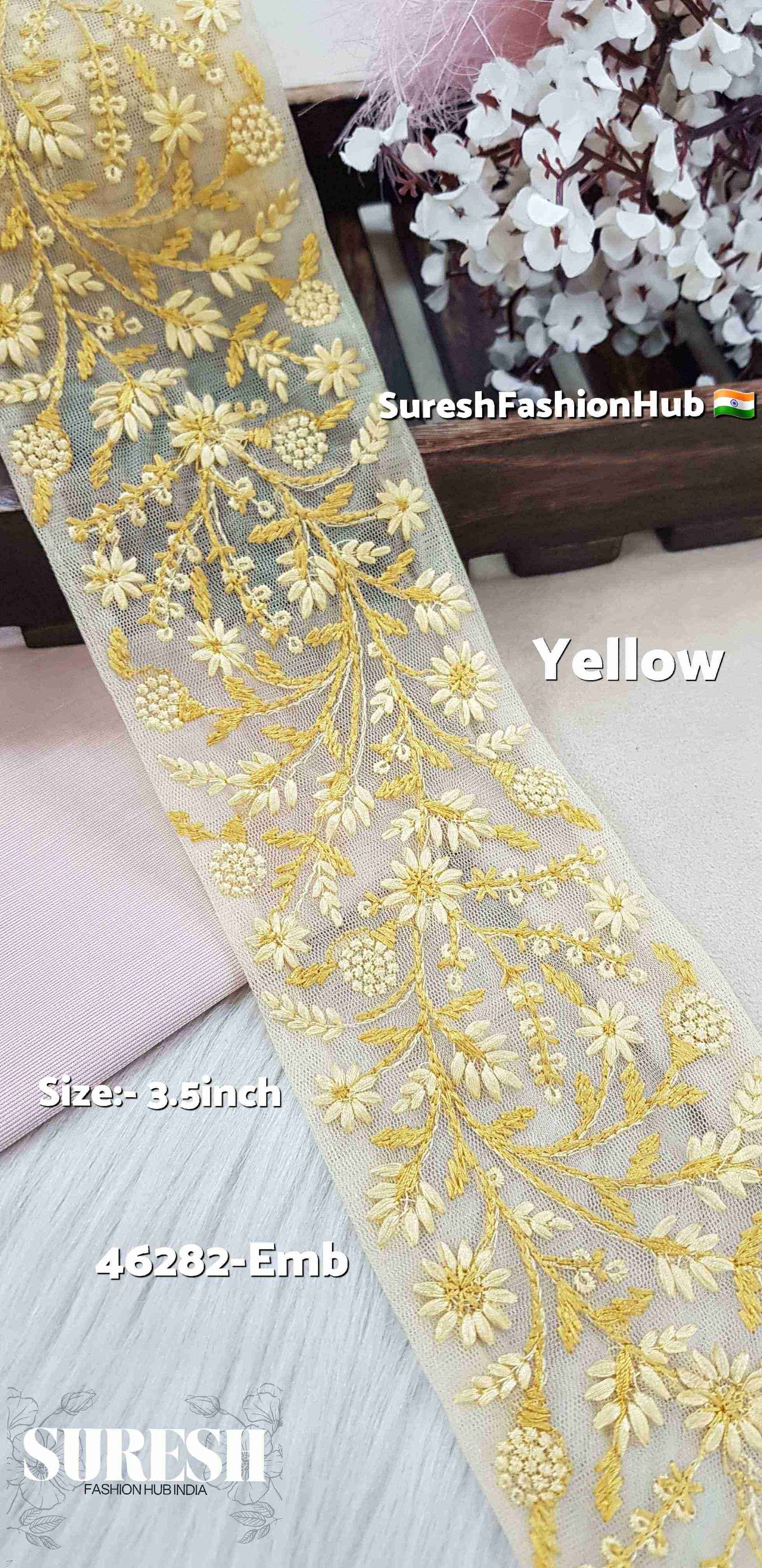Yellow Tone-to-Tone Floral Net Lace