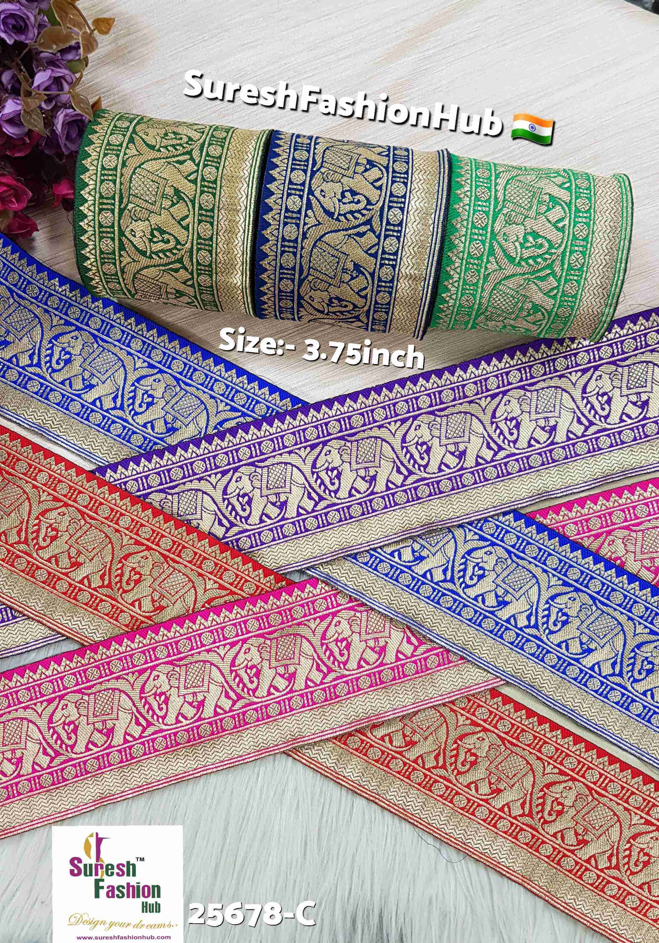 Green Elephant Jungle Banarasi Lace