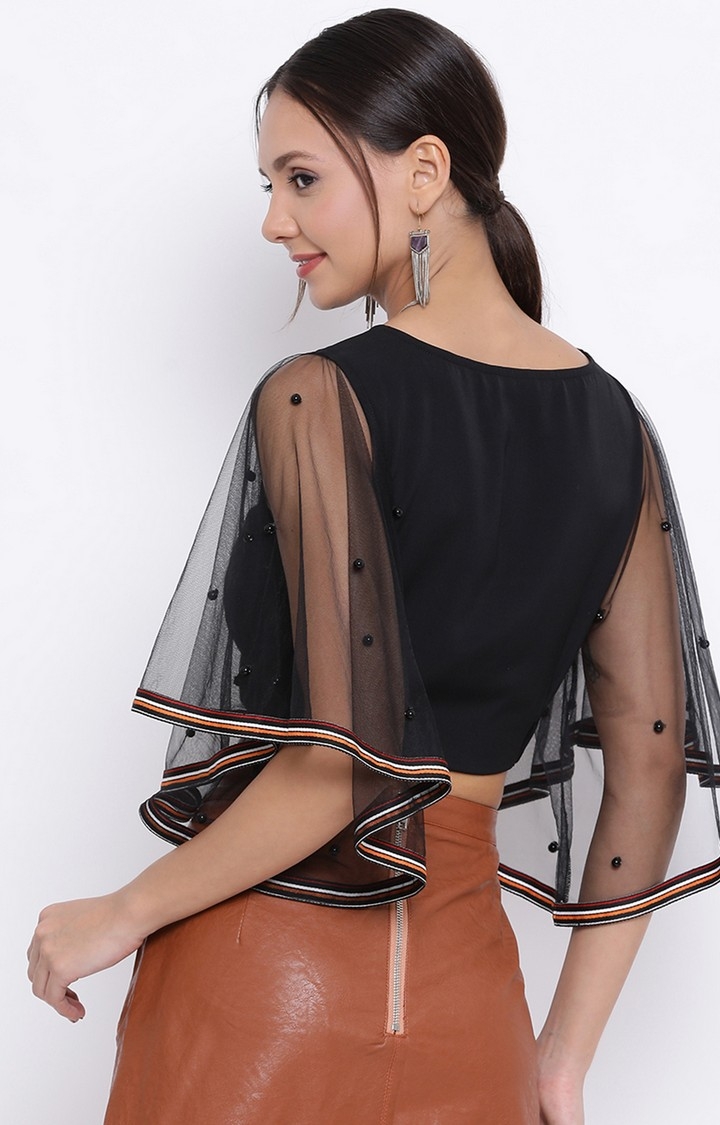 DRAAX fashions | Draax Fashions Women Net Sequins Solid Crop Top 4