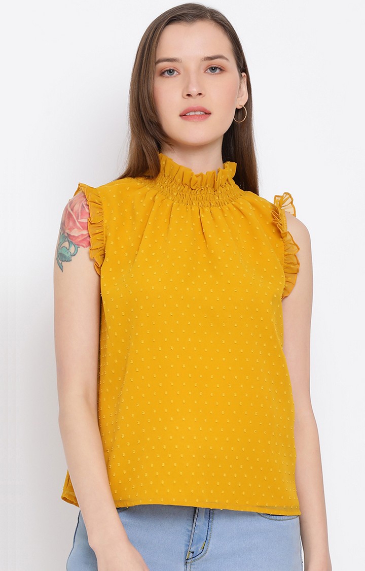DRAAX fashions | Draax Fashions Women Yellow Textured Top 0