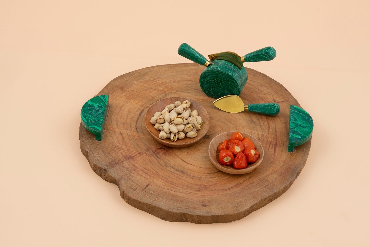 Malachite green knife set with stand