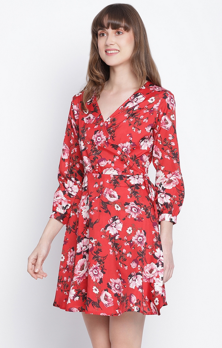 DRAAX fashions | Draax Fashions Women Solid Red A-Line Dress 2