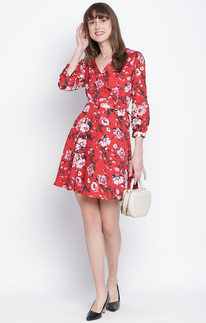 DRAAX fashions | Draax Fashions Women Solid Red A-Line Dress 1