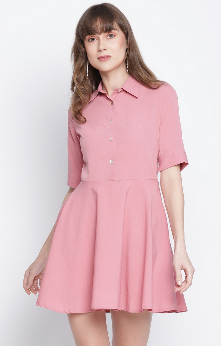 DRAAX fashions | Draax Fashions Women Solid Pink A-Line Dress 0