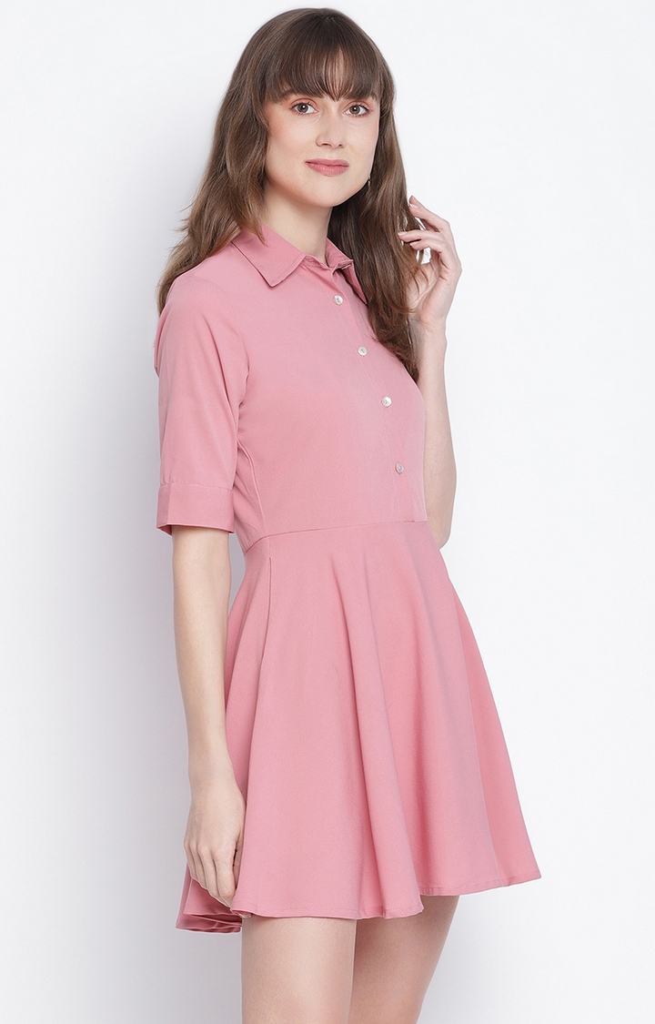 DRAAX fashions | Draax Fashions Women Solid Pink A-Line Dress 2
