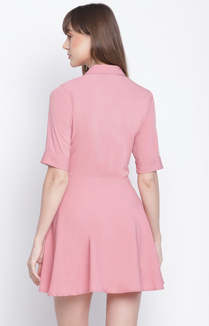 DRAAX fashions | Draax Fashions Women Solid Pink A-Line Dress 3