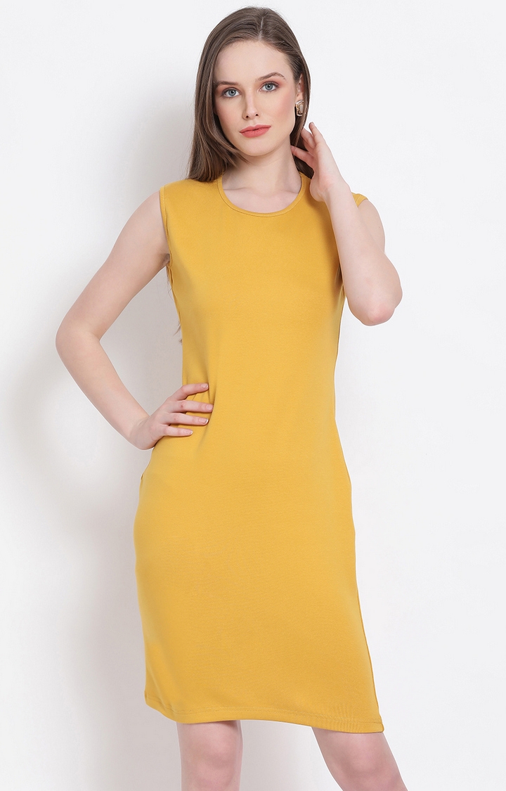 DRAAX fashions | Draax Fashions Yellow Solid A-Line Dress  0