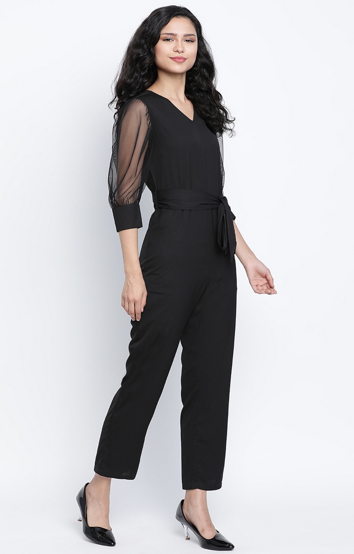 DRAAX fashions | Draax Fashions Black Balloon Net Sleeve Jumpsuit 3