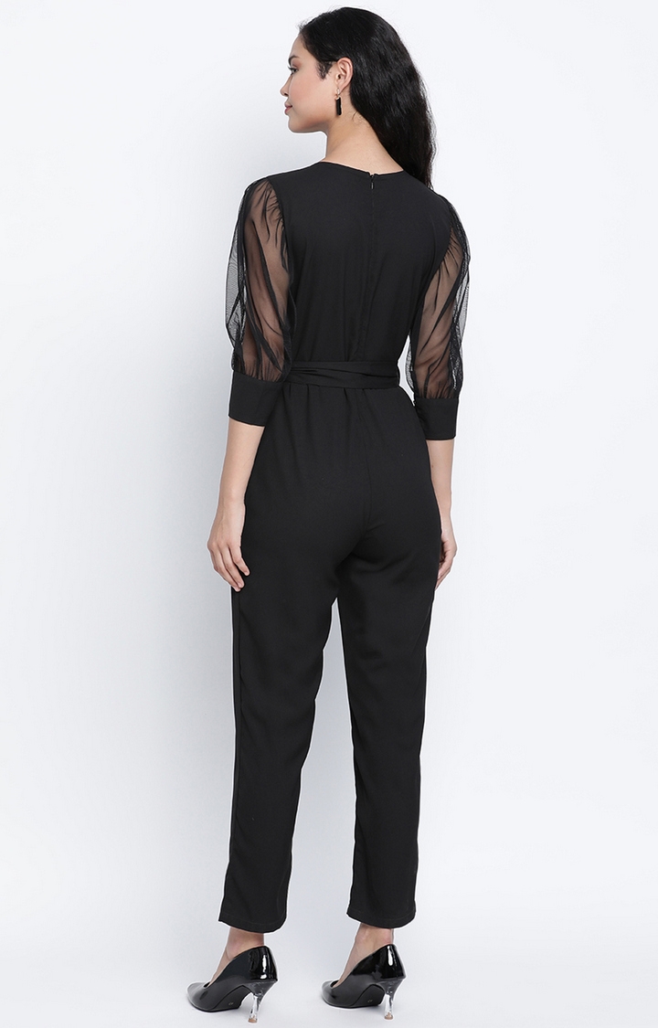 DRAAX fashions | Draax Fashions Black Balloon Net Sleeve Jumpsuit 4