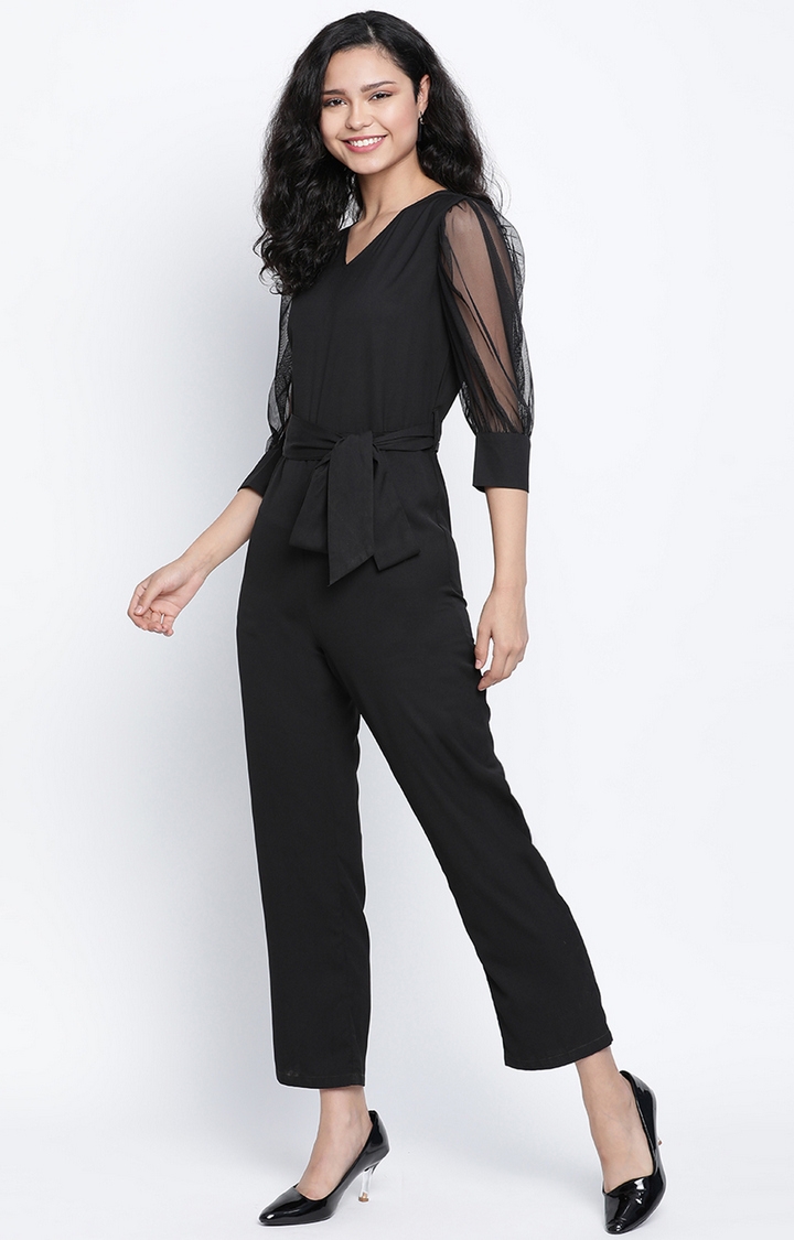 DRAAX fashions | Draax Fashions Black Balloon Net Sleeve Jumpsuit 2